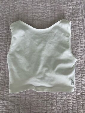 FP Movement by Free People White Ribbed Crop Tank with Silver Print
